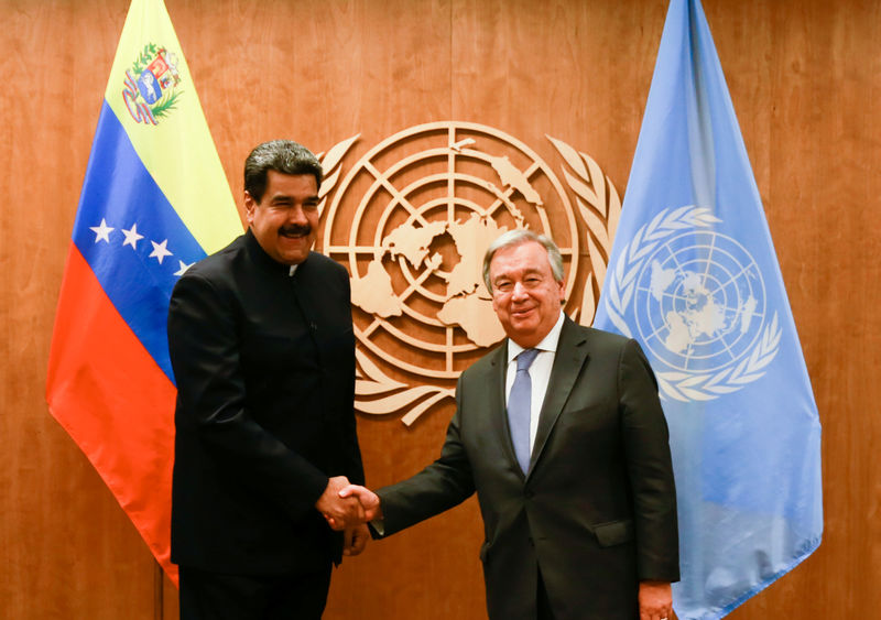 © Reuters. Presidente da Venezuela, Nicolás Maduro, e secretário-geral da ONU, Antonio Gueterres