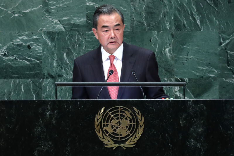 © Reuters. Wang Yi durante assembléia da ONU em Nova York, EUA