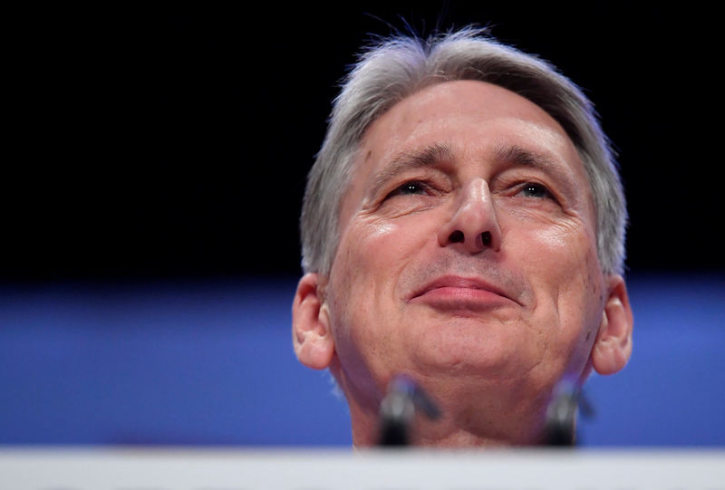 © Reuters. Britain's Chancellor of the Exchequer Philip Hammond walks on to the stage before delivering his keynote address at the Conservative Party Conference in Birmingham