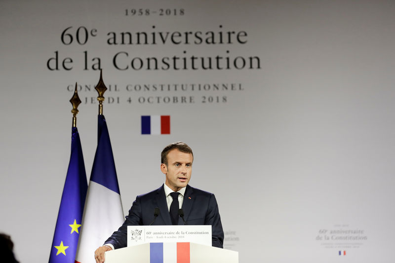 © Reuters. Presidente da França, Emmanuel Macron, discursa em Paris