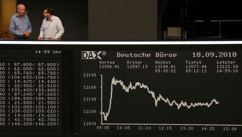 © Reuters. The German share price index DAX graph at the stock exchange in Frankfurt