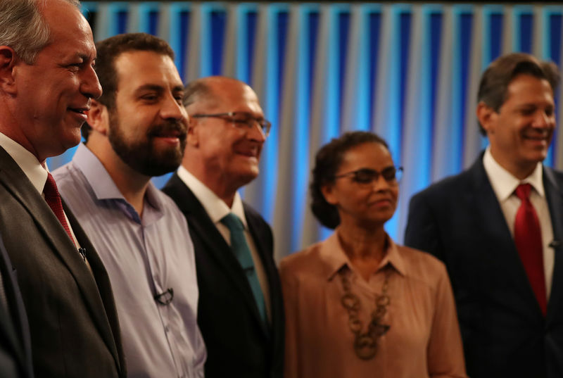 © Reuters. Candidatos à Presidência Ciro Gomes, Guilherme Boulos, Geraldo Alckmin, Marina Silva e Fernando Haddad em debate no Rio de Janeiro