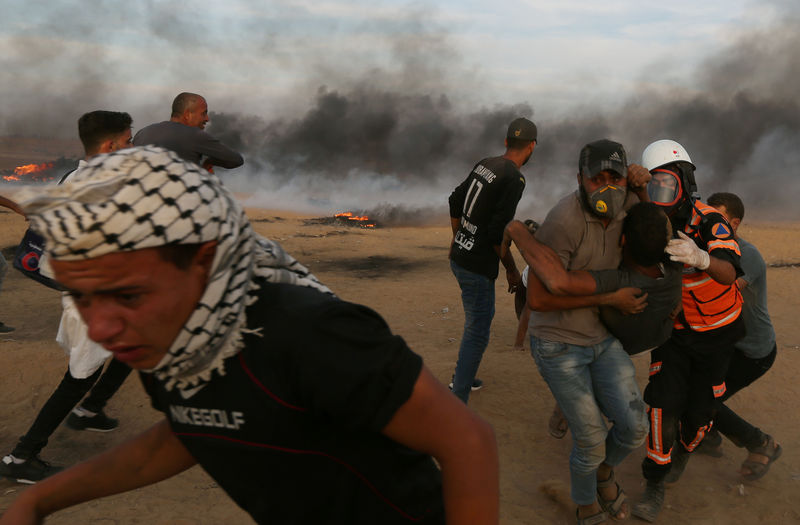 © Reuters. Protesto de palestinos na Faixa de Gaza