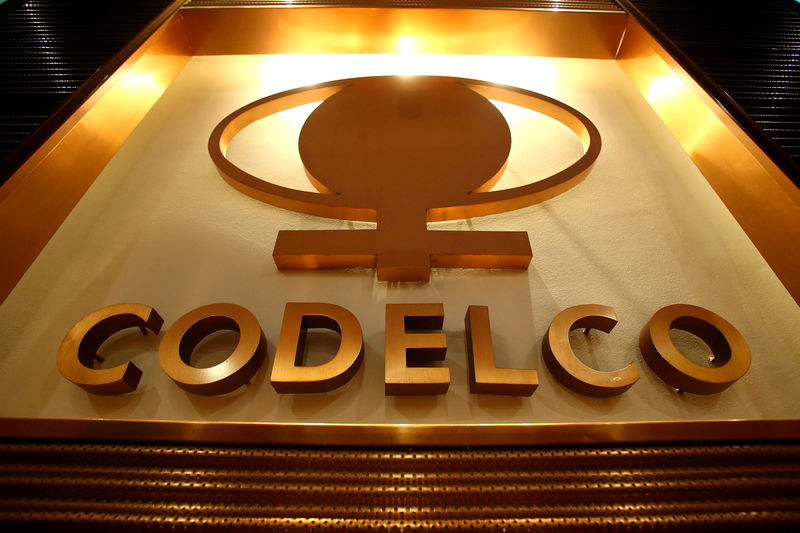 © Reuters. FILE PHOTO: The logo of Codelco, the world's largest copper producer, is seen at their headquarters in downtown Santiago