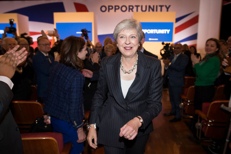 © Reuters. Britain's Prime Minister Theresa May greets supporters after her speech at the Conservative Party conference at the International Convention Centre, Birmingham