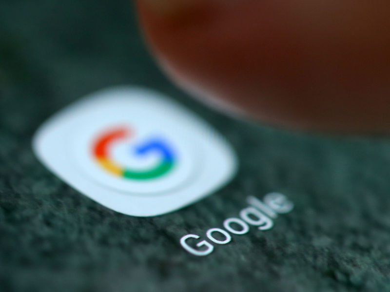 © Reuters. The Google app logo is seen on a smartphone in this illustration