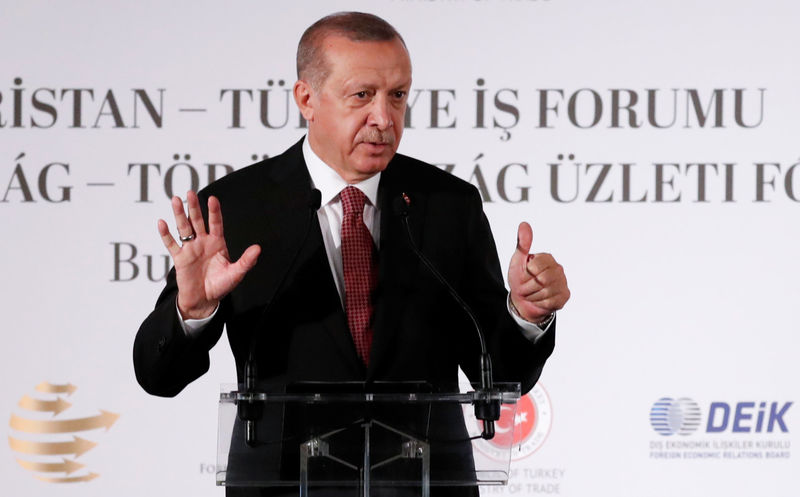 © Reuters. Presidente da Turquia, Tayyip Erdogan, durante conferência em Budapeste, Hungria