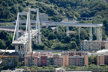 © Reuters. The collapsed Morandi Bridge is seen in the port city of Genoa