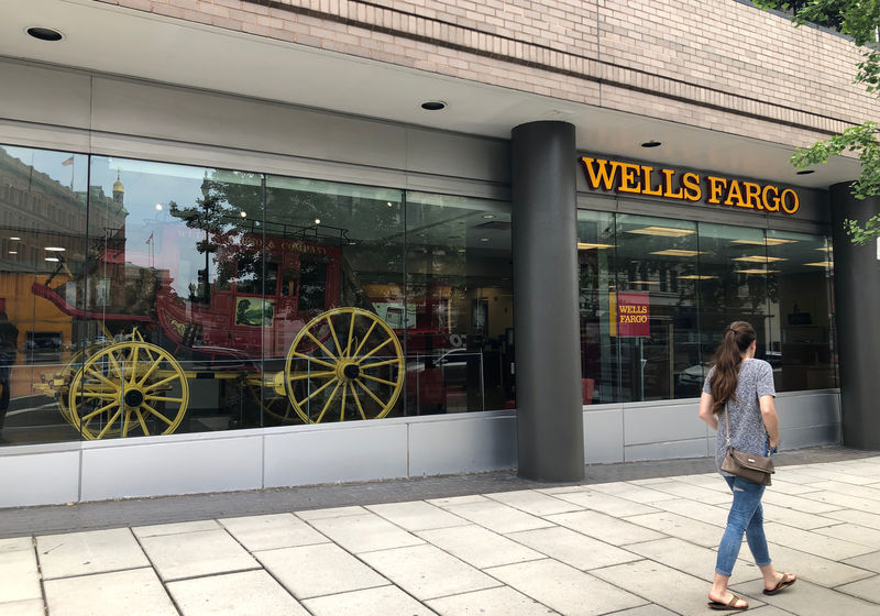 © Reuters. A lady walks by a Wells Fargo bank branch in Washington