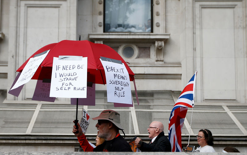 © Reuters. FILE PHOTO: Pro-Brexit protesters demonstrate on Whitehall in London