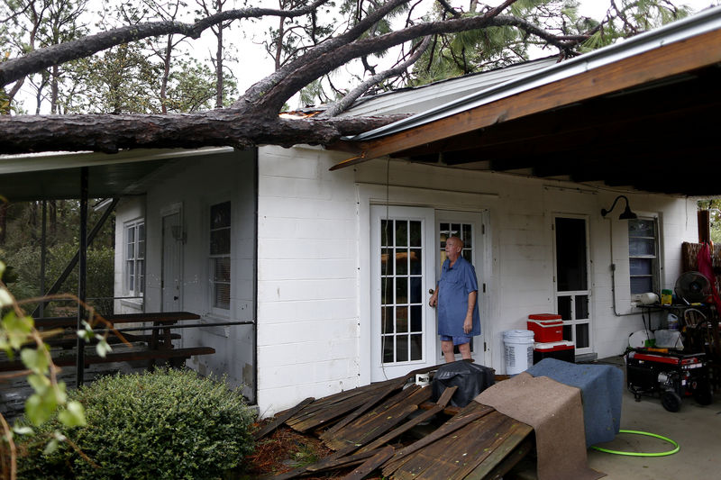 © Reuters. Andrew Lamonica observa árvore que caiu sobre sua casa durante passagem do furacão Michael, na Flórida, Estados Unidos