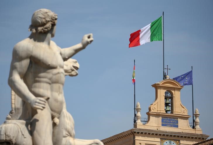 © Reuters. FILE PHOTO: The Italian flag waves over the Quirinal Palace in Rome