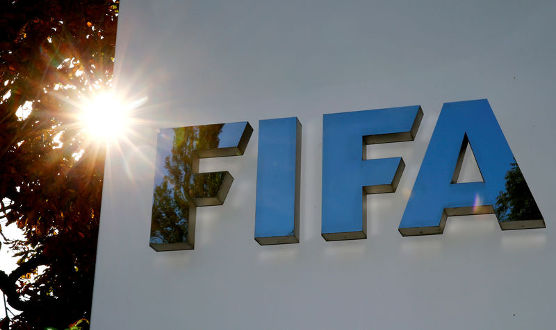 © Reuters. FILE PHOTO: Logo of FIFA is seen in Zurich