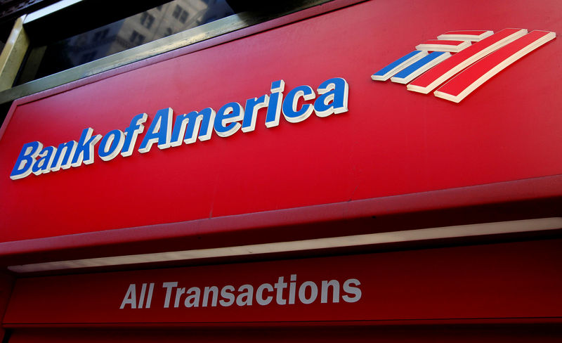 © Reuters. FILE PHOTO: The sign on a Bank of America ATM machine is pictured in downtown Los Angeles