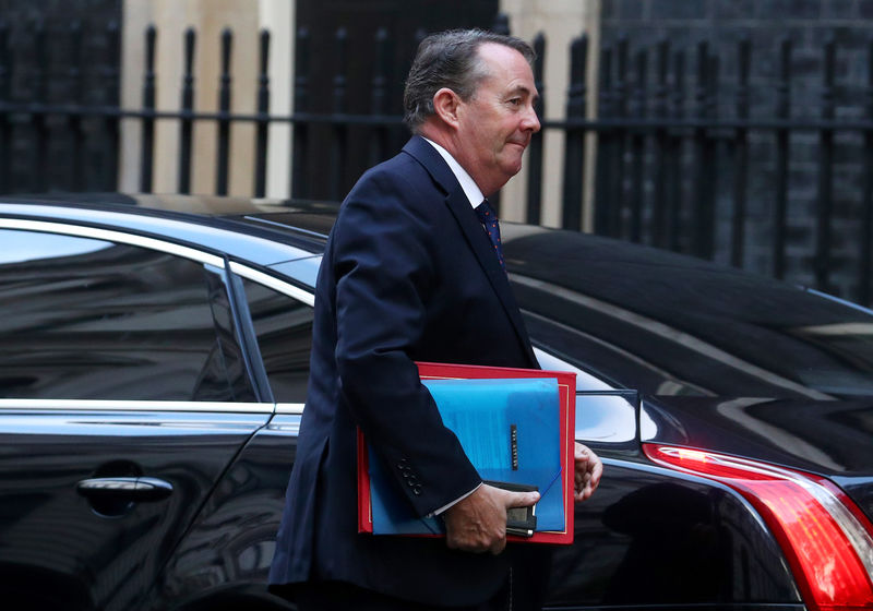 © Reuters. Britain's Britain's Secretary of State for International Trade Liam Fox arrives in Downing Street, London