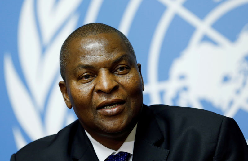 © Reuters. FILE PHOTO: Touadera President of the Central African Republic, addresses a news conference at the Untied Nations in Geneva