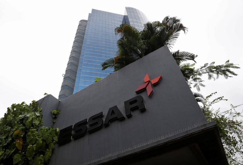 © Reuters. The logo of Essar group is seen at its headquarters in Mumbai