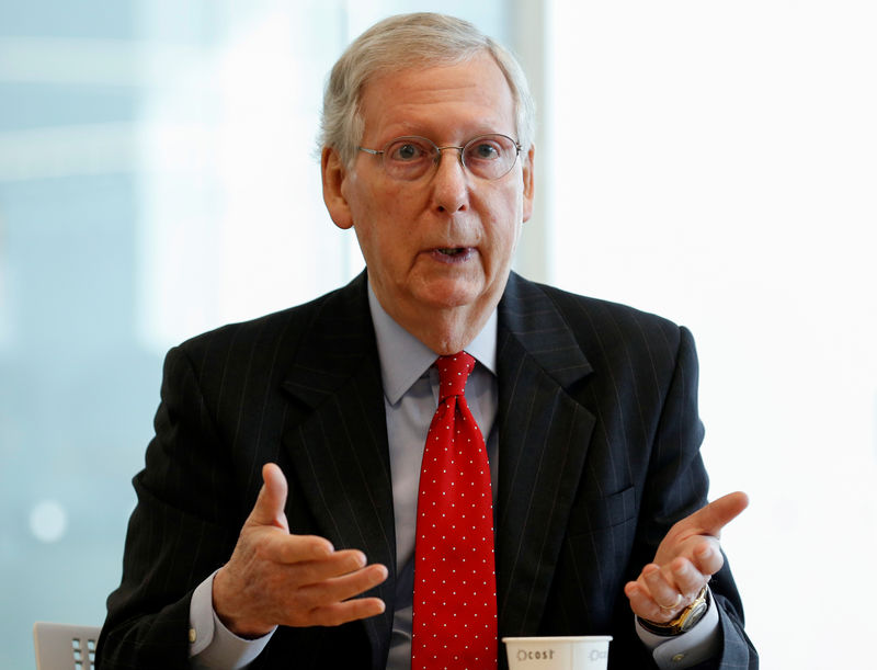 © Reuters. Senate Majority Leader McConnell speaks during an interview with Reuters in Washington