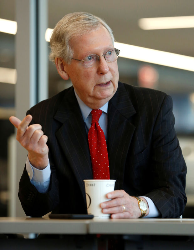 © Reuters. Senate Majority Leader McConnell speaks during an interview with Reuters in Washington