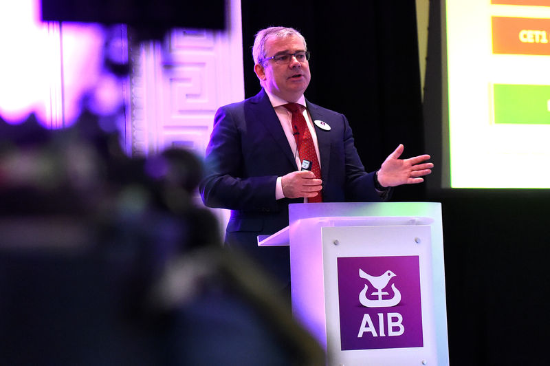 © Reuters. Chief Executive Officer of Allied Irish Bank Bernard Byrne speaks at the Allied Irish Bank Annual General Meeting in Dublin