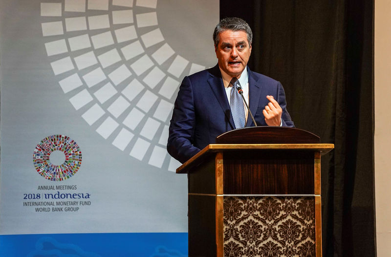 © Reuters. Roberto Azevedo, Director-General of the World Trade Organization (WTO) talks during a trade conference at the 2018 International Monetary Fund (IMF) World Bank Group Annual Meeting at Nusa Dua in Bali province
