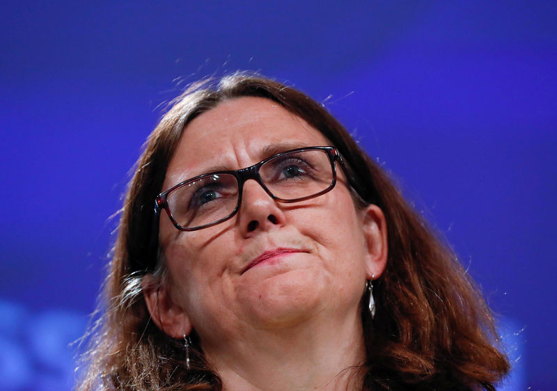 © Reuters. European Trade Commissioner Malmstroem holds a news conference in Brussels
