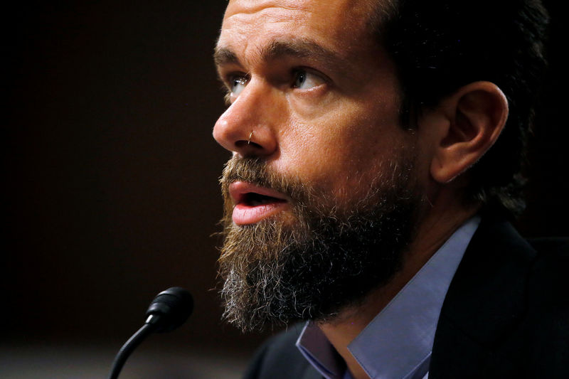 © Reuters. FILE PHOTO: Twitter CEO Dorsey testifies at a Senate Intelligence Committee hearing on Capitol Hill in Washington