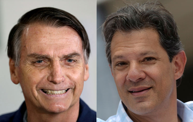 © Reuters. Candidatos à presidencia Jair Bolsonaro e Fernando Haddad