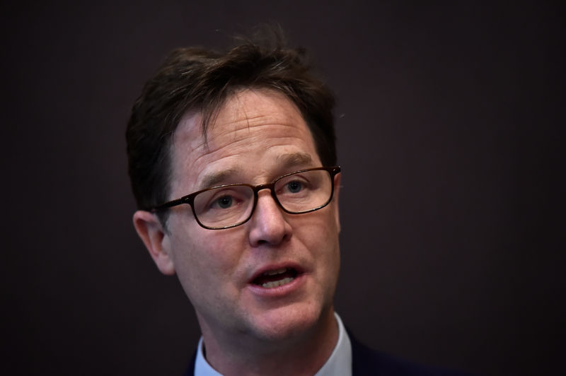 © Reuters. Formal Liberal Democrat leader Nick Clegg speaks at a campaign event in London