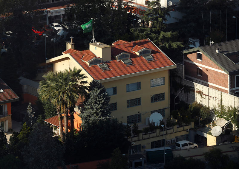 © Reuters. En la imagen se aprecia el consulado de Arabia Saudita en Estambul, fotografiado desde un rascacielos del distrito Levent