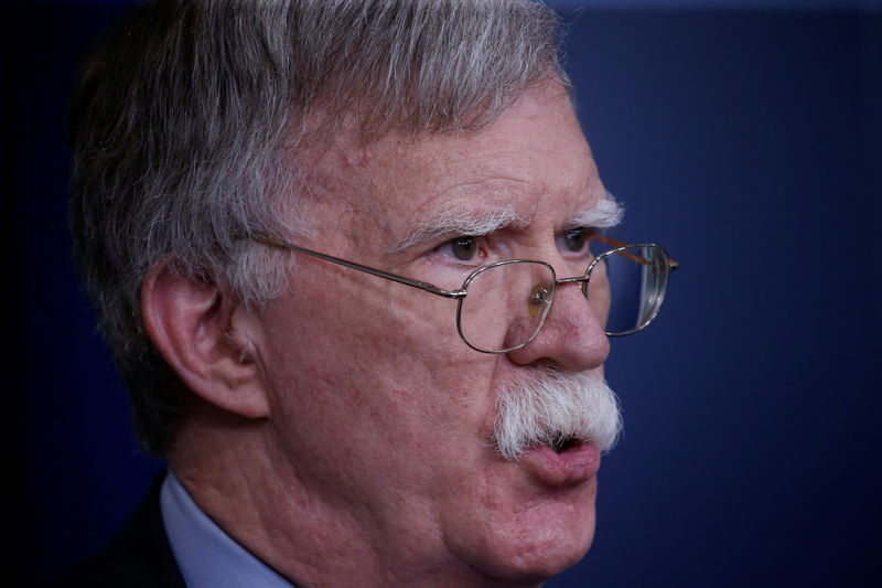 © Reuters. U.S. National Security Advisor Bolton answers questions during news conference in the White House briefing room in Washington