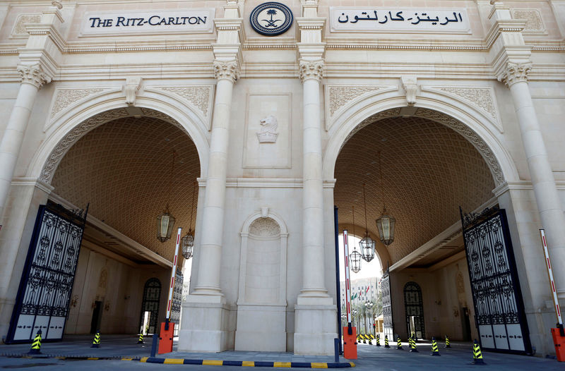 © Reuters. FILE PHOTO: Gates of the Ritz-Carlton hotel are seen open in Riyadh,