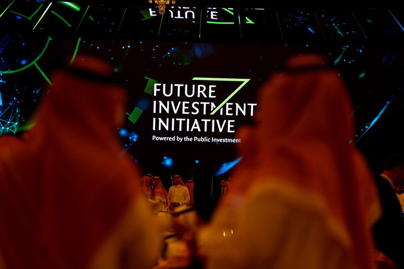 © Reuters. Logo da Future Investment Initiative durante evento em Riad, Arábia Saudita