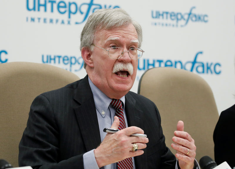 © Reuters. Conselheiro de Segurança Nacional dos EUA, John Bolton, durante coletiva de imprensa em Moscou