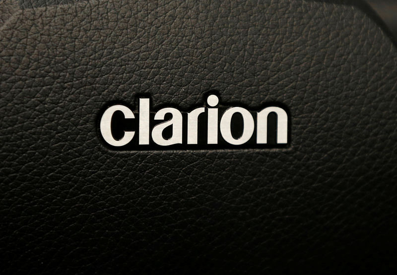 © Reuters. A logo of Clarion Co. is pictured at the CEATEC JAPAN 2017 in Chiba