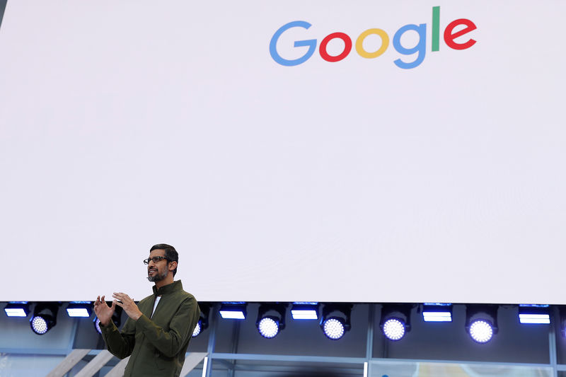 © Reuters. Google CEO Sundar Pichai speaks on stage during the annual Google I/O developers conference in Mountain View