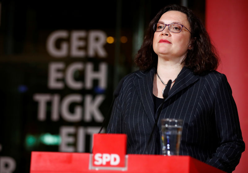 © Reuters. Líder do SPD, Andrea Nahles