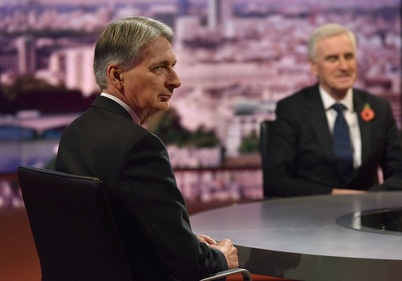 © Reuters. Britain's Chancellor of the Exchequer Philip Hammond and Shadow Chancellor of the Exchequer John McDonnell appear on the Marr Show on BBC Television in central London