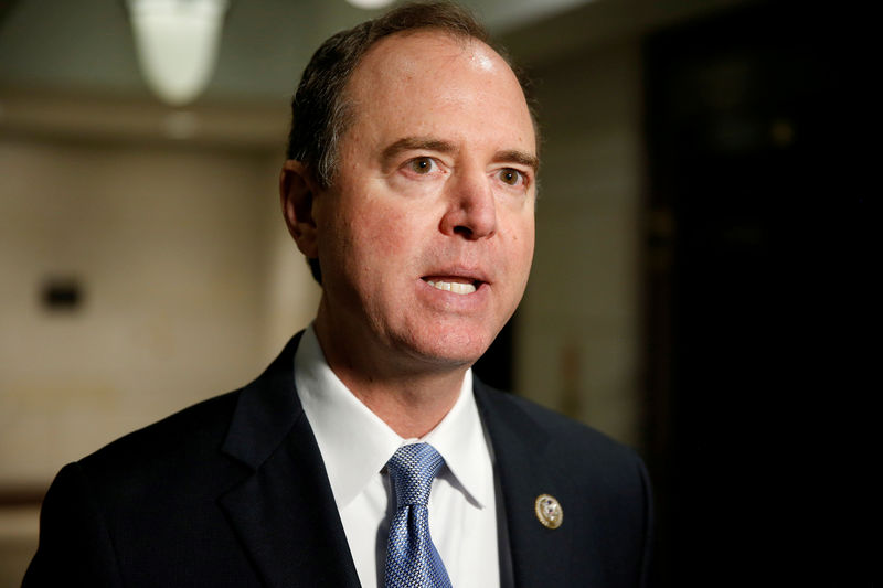 © Reuters. FILE PHOTO: Rep. Adam Schiff (D-CA) speaks at a closed door interview with the House Intelligence Committee on Capitol Hill in Washington