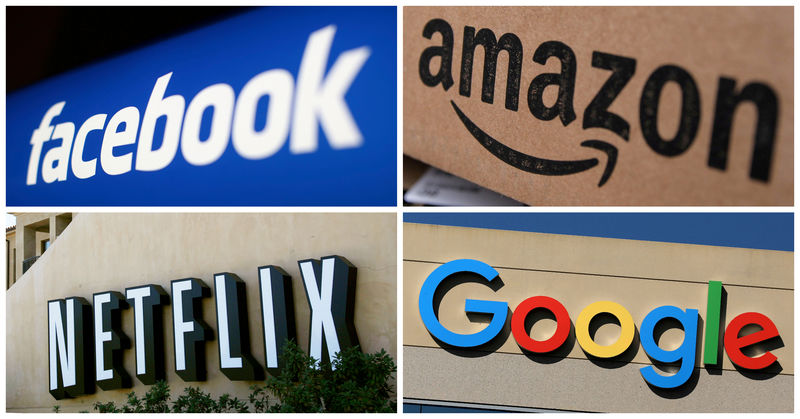 © Reuters. FILE PHOTO: Facebook Amazon Netflix and Google logos in combination photo from Reuters files