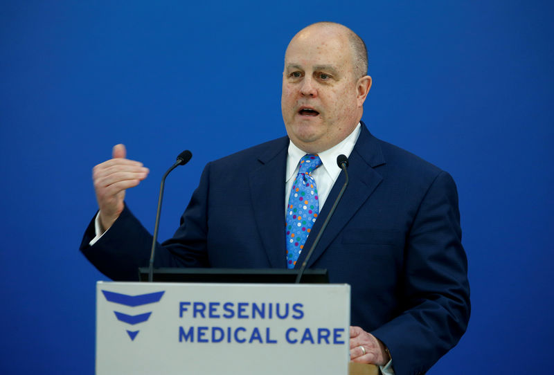 © Reuters. FILE PHOTO: Fresenius Medical Care CEO Powell addresses the company's annual news conference in Bad Homburg