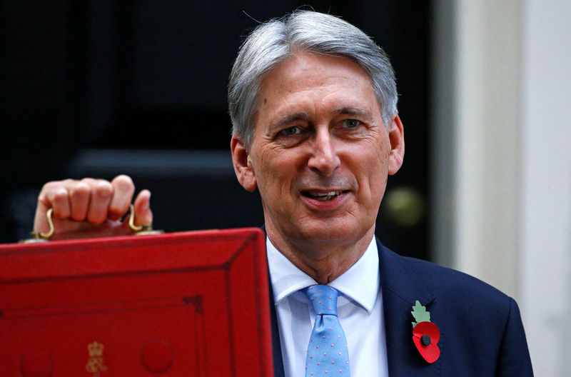 © Reuters. Britain's Chancellor of the Exchequer Philip Hammond stands outside 11 Downing Street before he delivers his budget statement in the House of Commons in London
