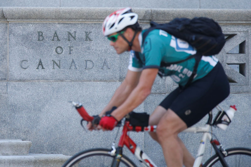 © Reuters. A cyclist rides past the Bank of Canada building