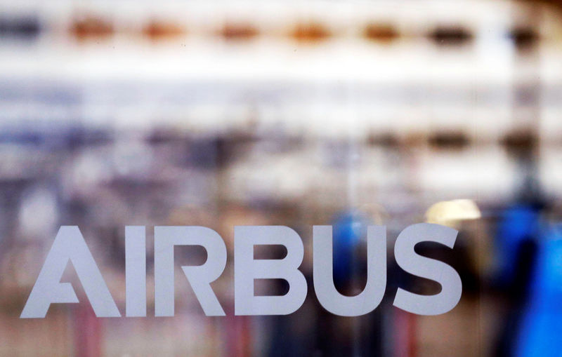 © Reuters. Logo of Airbus is pictured at the Airbus A380 final assembly line at Airbus headquarters in Blagnac, near Toulouse