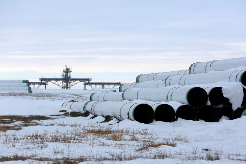 © Reuters. A depot used to store pipes for Transcanada Corp's planned Keystone XL oil pipeline is seen in Gascoyne