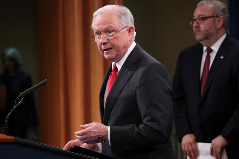 © Reuters. Attorney General Sessions announces criminal law enforcement action involving China at Justice Department in Washington