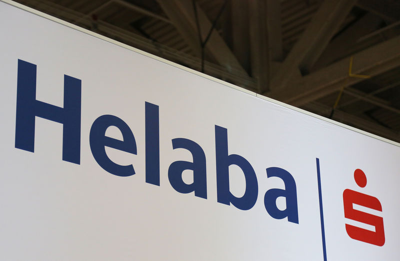 © Reuters. The logo for Landesbank Hessen-Thüringen Helaba is seen at the SIBOS banking and financial conference in Toronto