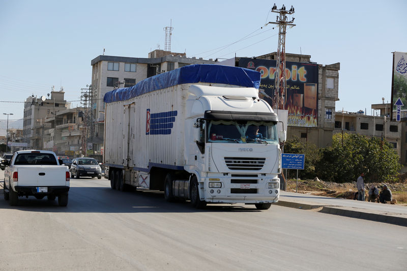 © Reuters. A Syrian truck drives in Bekaa