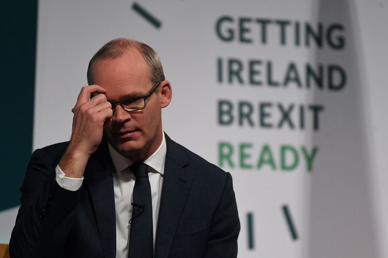 © Reuters. FILE PHOTO: Ireland's Minister for Foreign Affairs and Trade, Simon Coveney, speaks at a 'Getting Ireland Brexit Ready' workshop at the Convention Centre in Dublin