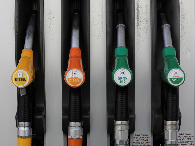 © Reuters. FILE PHOTO: Fuel nozzles with new European labels to standardise gas pumps in the EU zone are seen at a petrol station in Nice